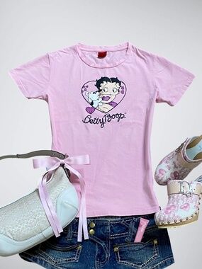 Vtg 2000s Betty Boop Pink Baby Tee